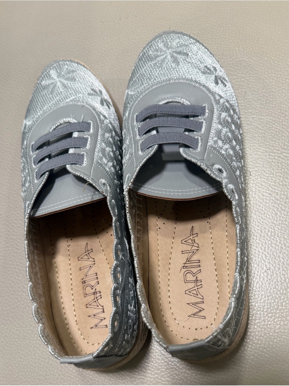 MARINA Metallic Silver Embroidered Slip-On Flats